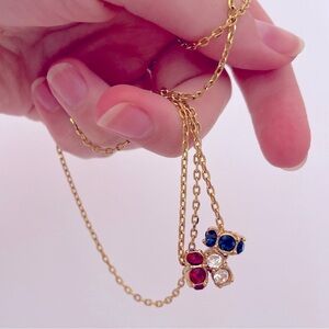 Vintage CC Gold Tone Rhinestone Election Team USA Patriotic Western Necklace